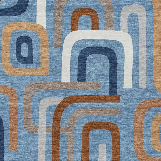 Denim Blue And Copper Geometric Washable Indoor Outdoor Area Rug Photo 3