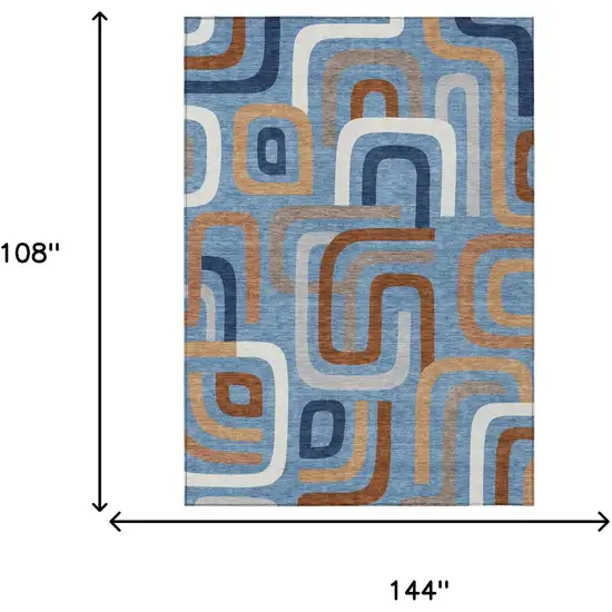 Denim Blue And Copper Geometric Washable Indoor Outdoor Area Rug Photo 7