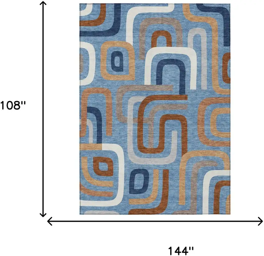 Denim Blue And Copper Geometric Washable Indoor Outdoor Area Rug Photo 7
