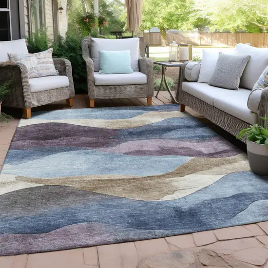 Denim Blue And Eggplant Abstract Washable Indoor Outdoor Area Rug Photo 6