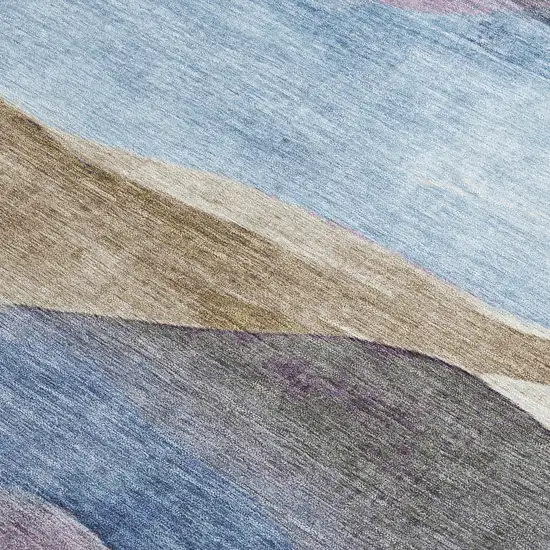 Denim Blue And Eggplant Abstract Washable Indoor Outdoor Area Rug Photo 4