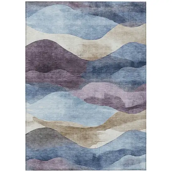 Denim Blue And Eggplant Abstract Washable Indoor Outdoor Area Rug Photo 9