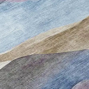 Photo of Denim Blue And Eggplant Abstract Washable Indoor Outdoor Area Rug