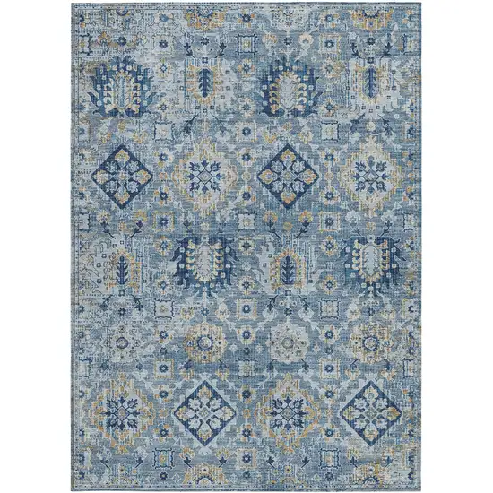 Denim Blue And Gold Floral Medallion Washable Indoor Outdoor Area Rug Photo 3