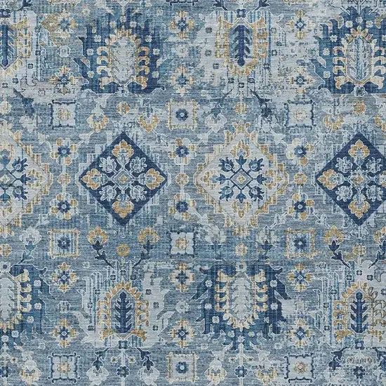 Denim Blue And Gold Floral Medallion Washable Indoor Outdoor Area Rug Photo 4