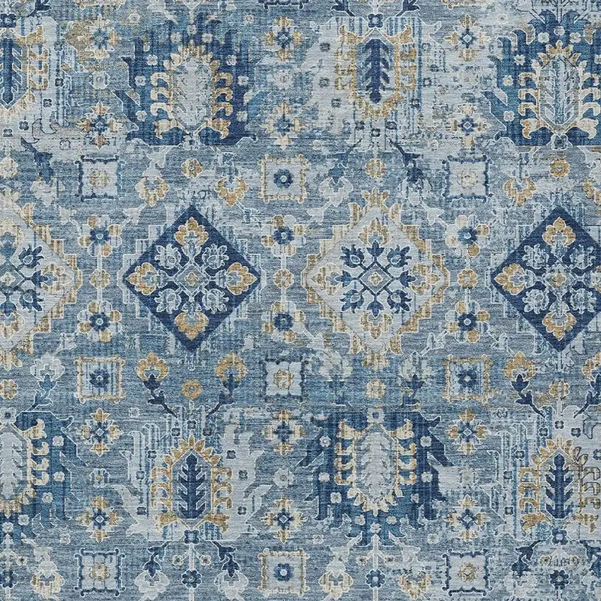 Denim Blue And Gold Floral Medallion Washable Indoor Outdoor Area Rug Photo 4