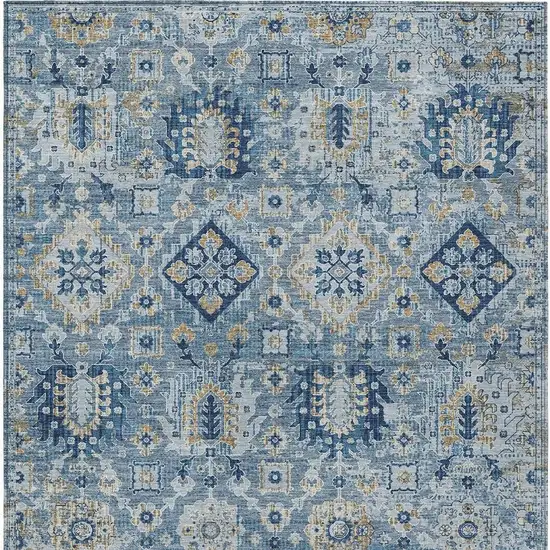 Denim Blue And Gold Floral Medallion Washable Indoor Outdoor Area Rug Photo 9