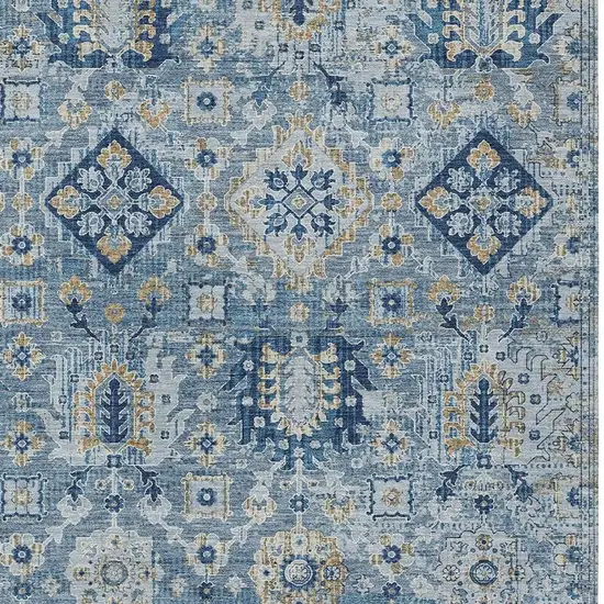 Denim Blue And Gold Floral Medallion Washable Indoor Outdoor Area Rug Photo 3