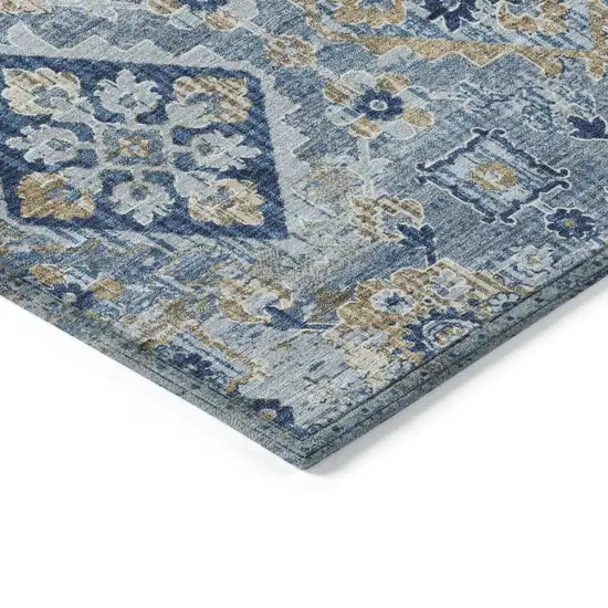 Denim Blue And Gold Floral Medallion Washable Indoor Outdoor Area Rug Photo 6