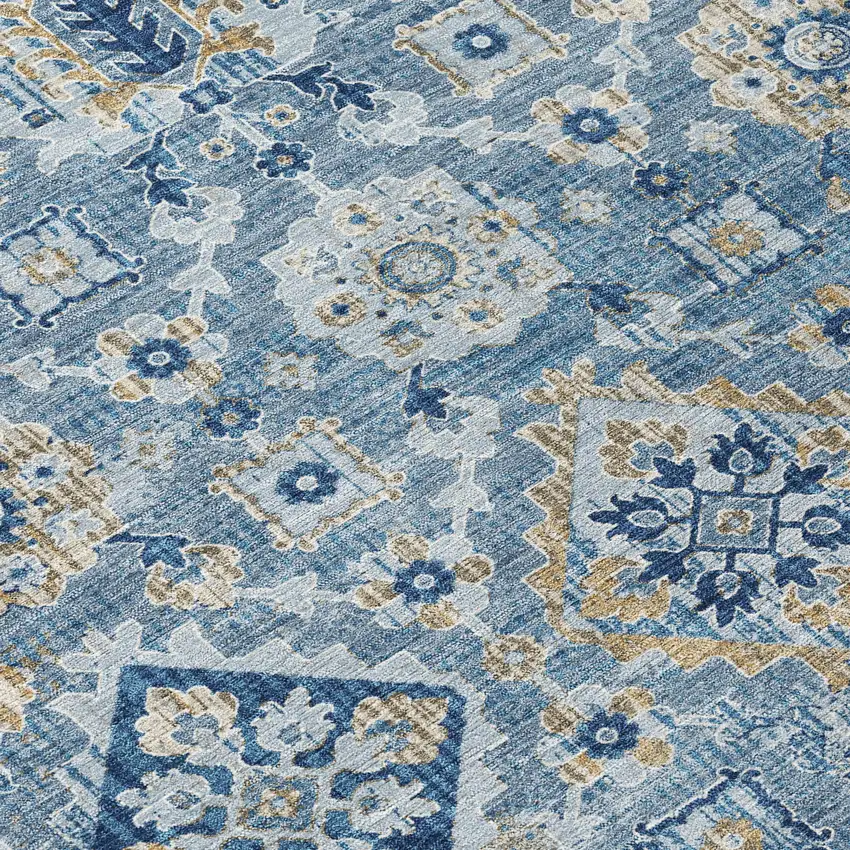 Denim Blue And Gold Floral Medallion Washable Indoor Outdoor Area Rug Photo 7