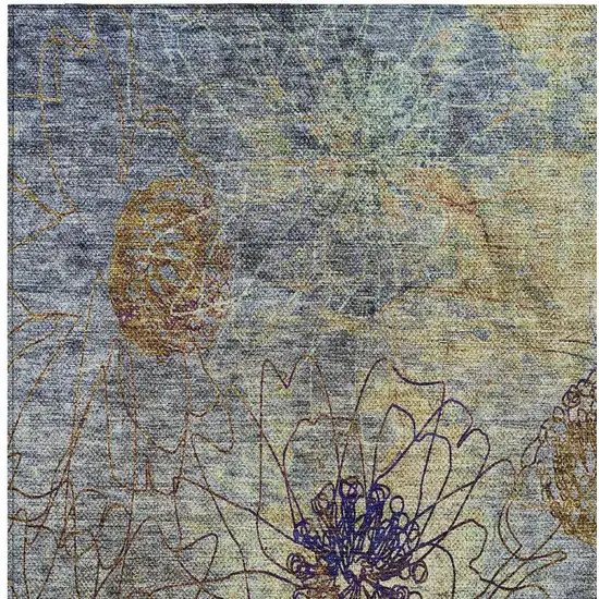 Denim Blue And Gold Floral Washable Indoor Outdoor Area Rug Photo 6