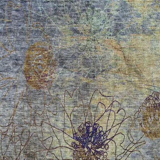 Denim Blue And Gold Floral Washable Indoor Outdoor Area Rug Photo 6