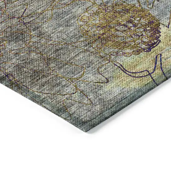 Denim Blue And Gold Floral Washable Indoor Outdoor Area Rug Photo 7