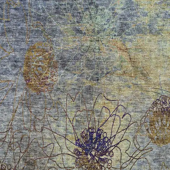 Denim Blue And Gold Floral Washable Indoor Outdoor Area Rug Photo 7