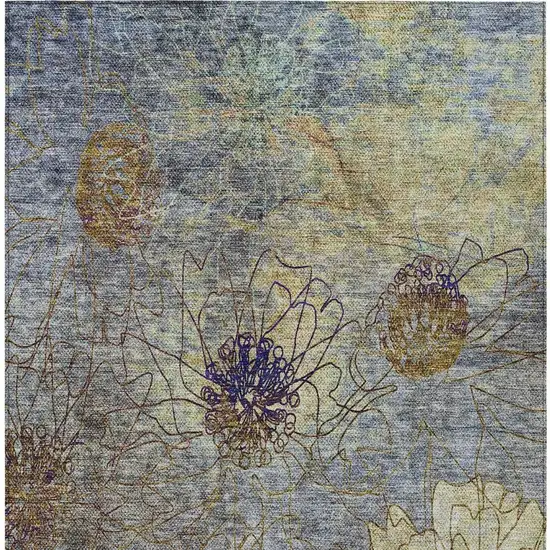 Denim Blue And Gold Floral Washable Indoor Outdoor Area Rug Photo 4