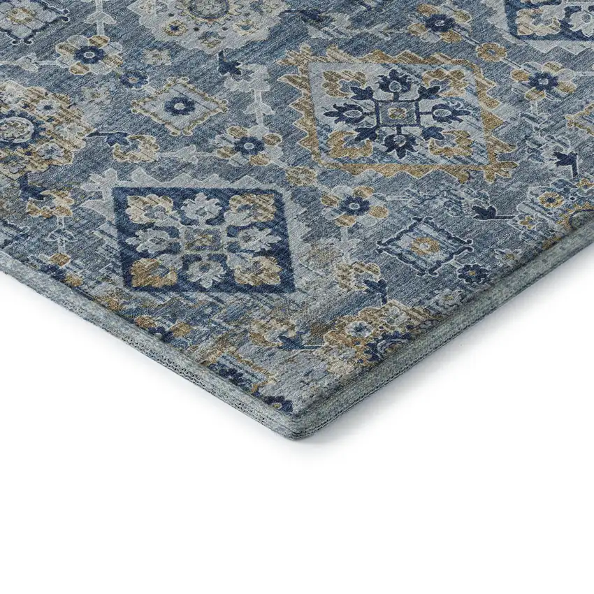 Denim Blue And Gold Oriental Washable Area Rug With UV Protection Photo 8