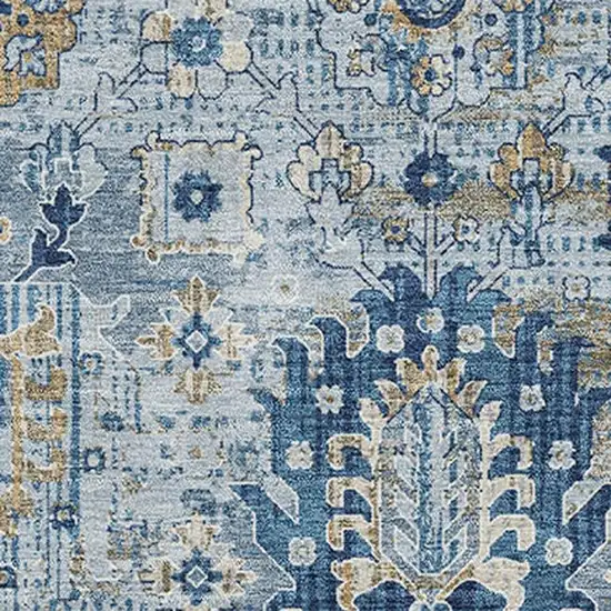 Denim Blue And Gold Oriental Washable Area Rug With UV Protection Photo 3
