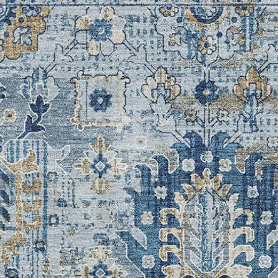 Denim Blue And Gold Oriental Washable Area Rug With UV Protection Photo 3