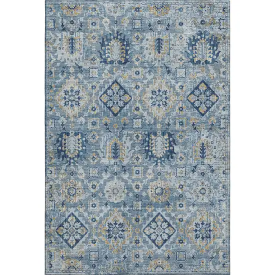 Denim Blue And Gold Oriental Washable Area Rug With UV Protection Photo 1