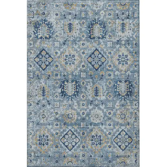 Denim Blue And Gold Oriental Washable Area Rug With UV Protection Photo 3