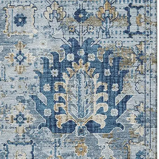 Denim Blue And Gold Oriental Washable Area Rug With UV Protection Photo 4