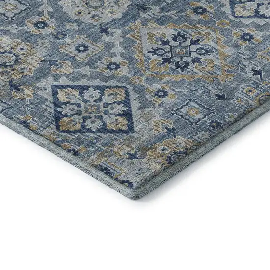 Denim Blue And Gold Oriental Washable Area Rug With UV Protection Photo 8