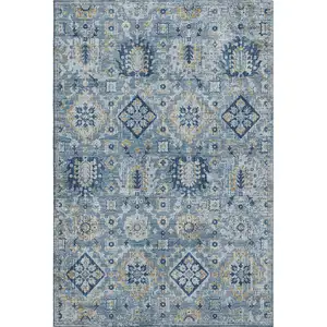 Photo of Denim Blue And Gold Oriental Washable Area Rug With UV Protection