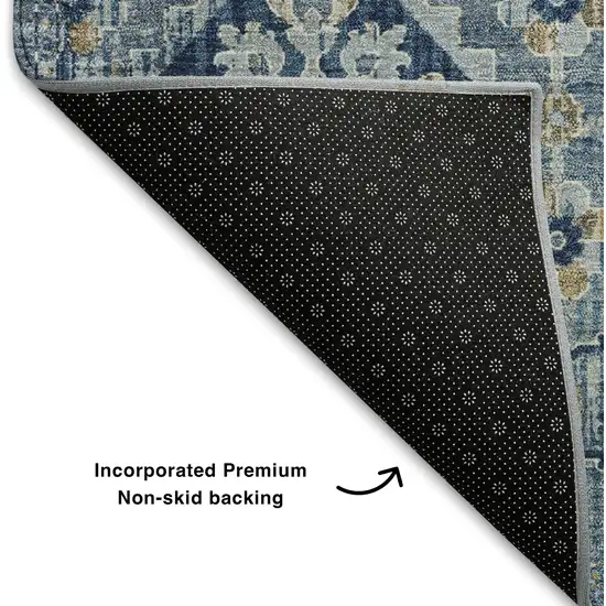 Denim Blue And Gold Oriental Washable Area Rug With UV Protection Photo 7