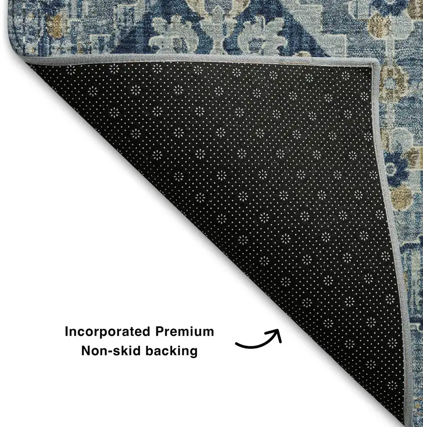 Denim Blue And Gold Oriental Washable Area Rug With UV Protection Photo 7