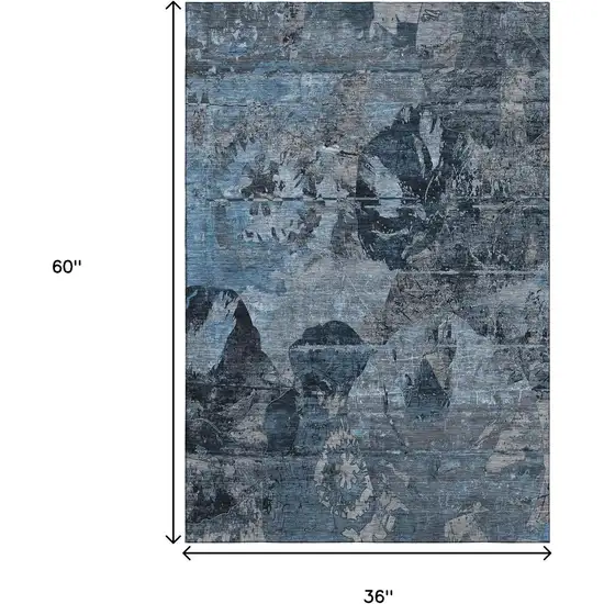 Denim Blue And Gray Abstract Washable Area Rug With UV Protection Photo 5