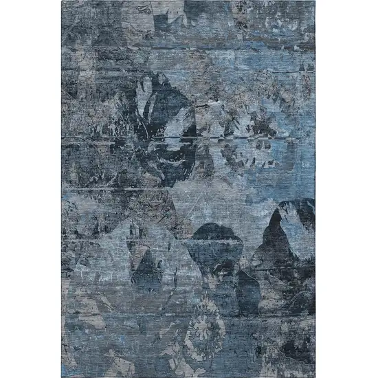 Denim Blue And Gray Abstract Washable Area Rug With UV Protection Photo 5