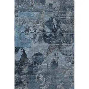 Photo of Denim Blue And Gray Abstract Washable Area Rug With UV Protection