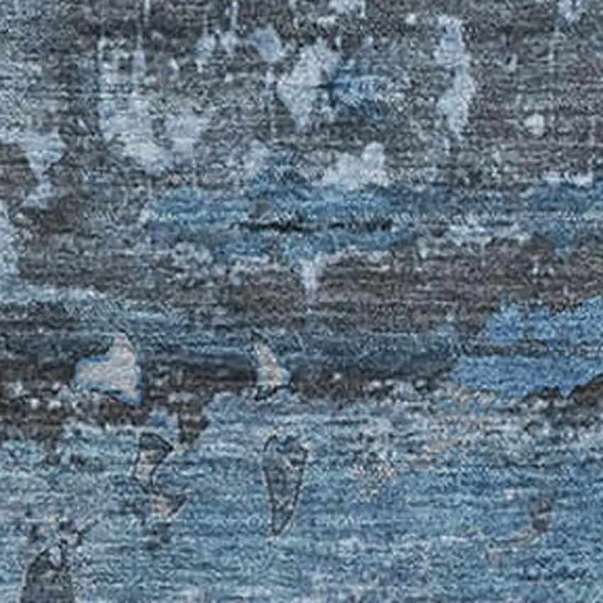 Denim Blue And Gray Abstract Washable Area Rug With UV Protection Photo 3