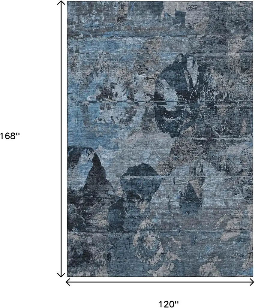 Denim Blue And Gray Abstract Washable Area Rug With UV Protection Photo 3