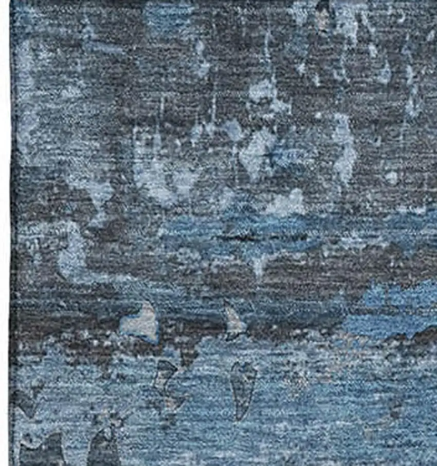 Denim Blue And Gray Abstract Washable Area Rug With UV Protection Photo 4