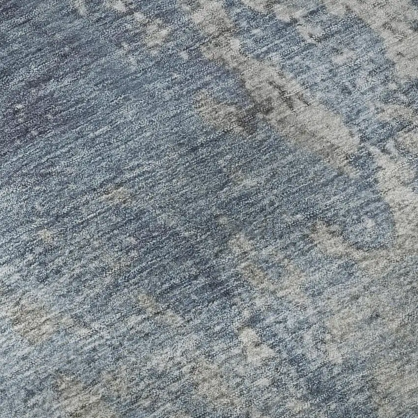 Denim Blue And Gray Abstract Washable Area Rug With UV Protection Photo 1