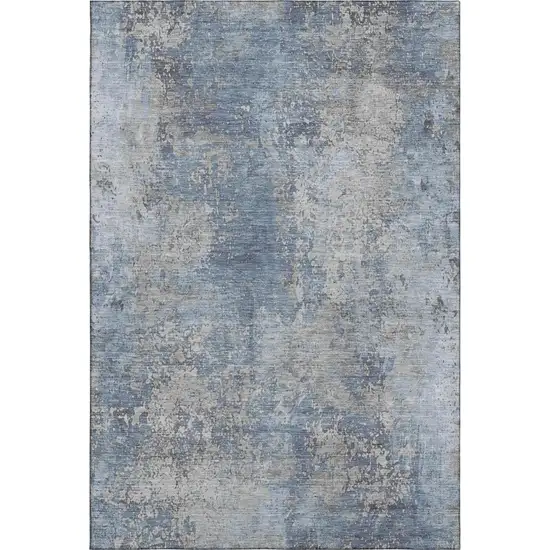 Denim Blue And Gray Abstract Washable Area Rug With UV Protection Photo 6