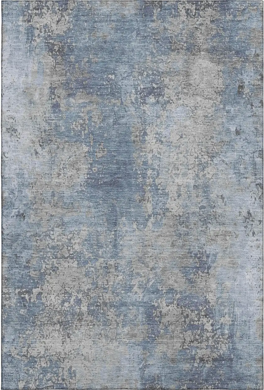 Denim Blue And Gray Abstract Washable Area Rug With UV Protection Photo 6
