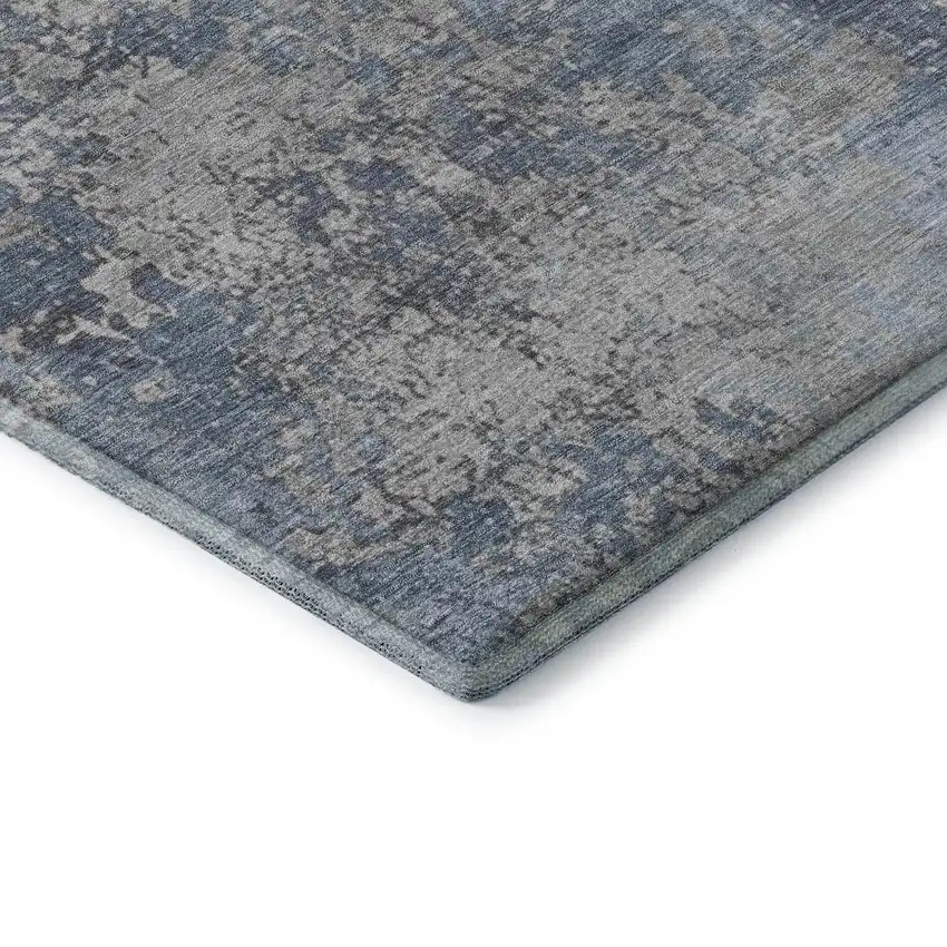 Denim Blue And Gray Abstract Washable Area Rug With UV Protection Photo 8