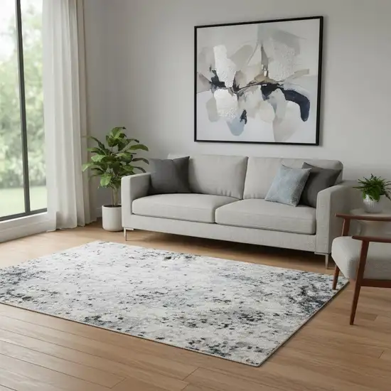 Denim Blue And Gray Abstract Washable Area Rug With UV Protection Photo 2