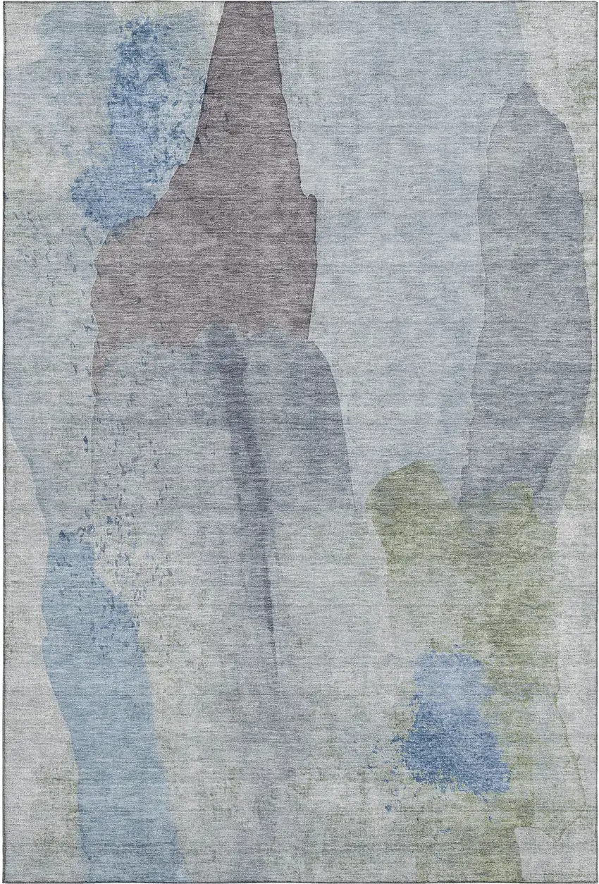 Denim Blue And Gray Abstract Washable Area Rug With UV Protection Photo 7