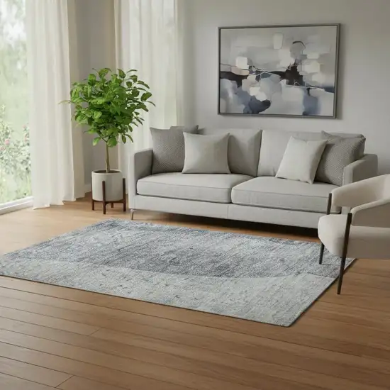 Denim Blue And Gray Abstract Washable Area Rug With UV Protection Photo 2