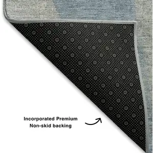 Photo of Denim Blue And Gray Abstract Washable Area Rug With UV Protection