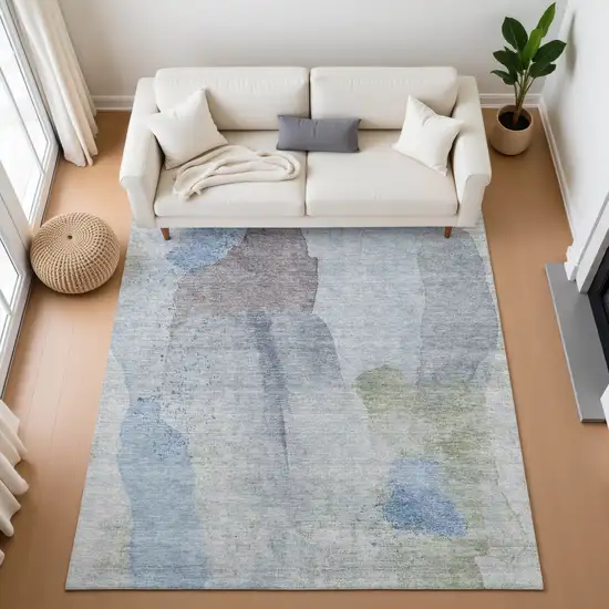 Denim Blue And Gray Abstract Washable Area Rug With UV Protection Photo 5