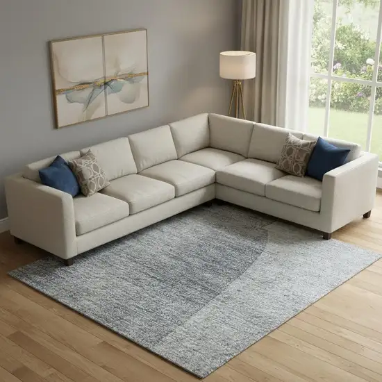 Denim Blue And Gray Abstract Washable Area Rug With UV Protection Photo 2