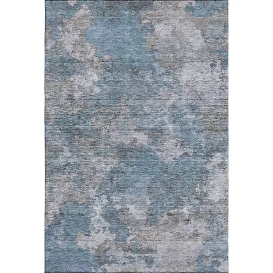 Denim Blue And Gray Abstract Washable Area Rug With UV Protection Photo 1