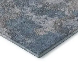 Photo of Denim Blue And Gray Abstract Washable Area Rug With UV Protection