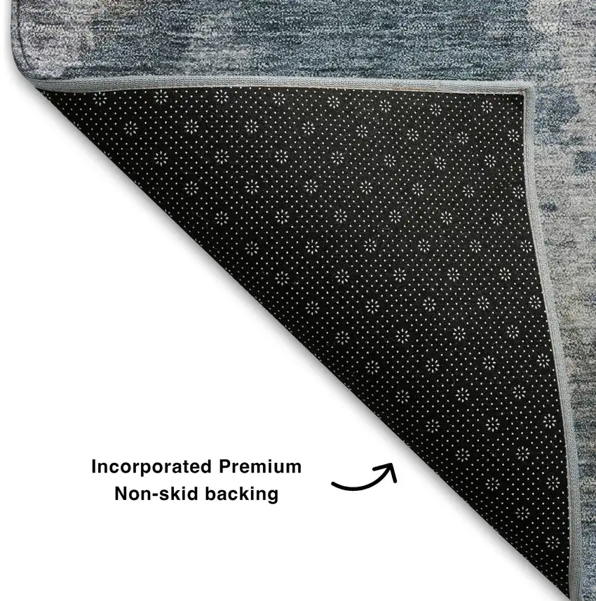 Denim Blue And Gray Abstract Washable Area Rug With UV Protection Photo 7