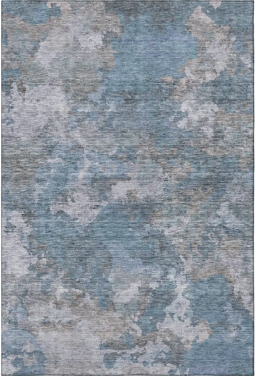 Denim Blue And Gray Abstract Washable Area Rug With UV Protection Photo 4