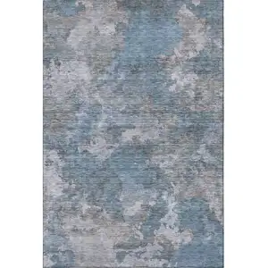 Photo of Denim Blue And Gray Abstract Washable Area Rug With UV Protection